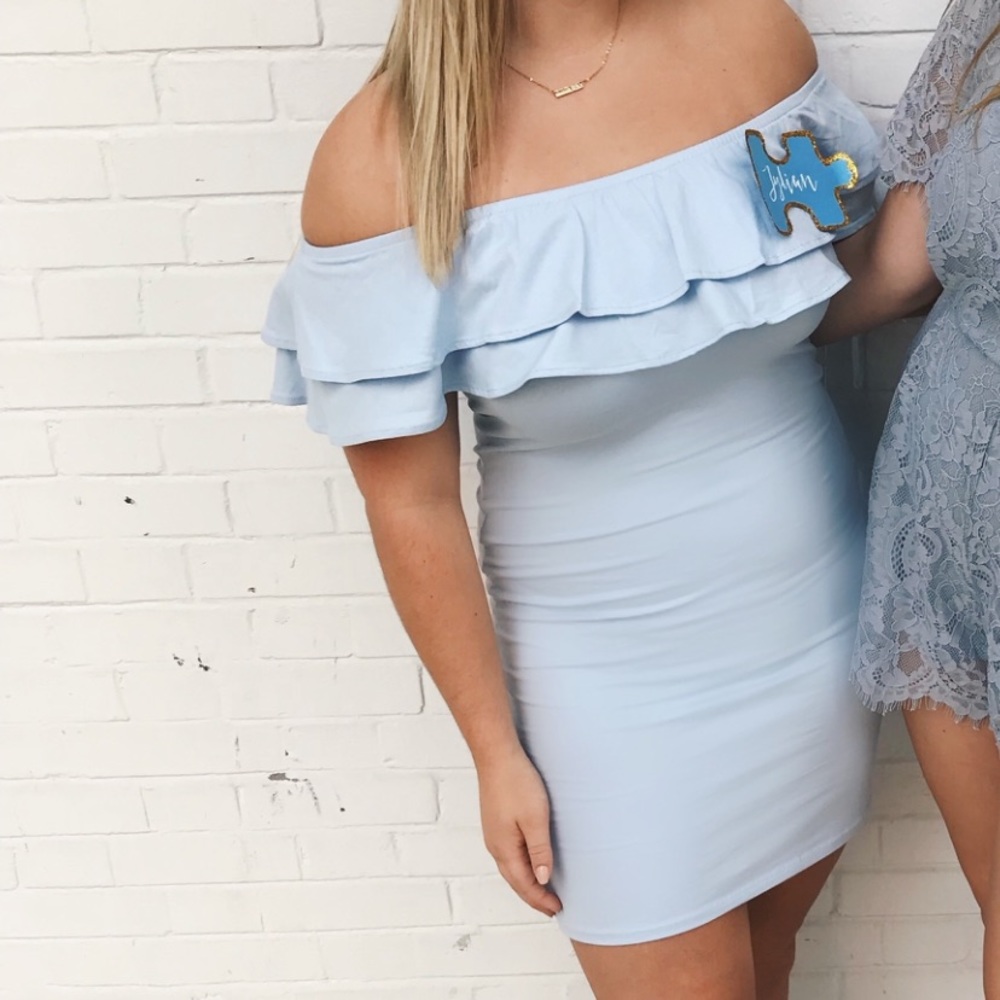 Blue off the shoulder dress